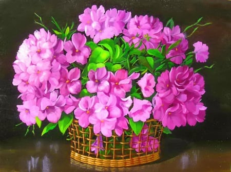 Still life - pot, pretty, vase, summer, beautiful, fragrance, lovely, petals, pink, still life, leaves, harmony, flowers, scent, painting, art