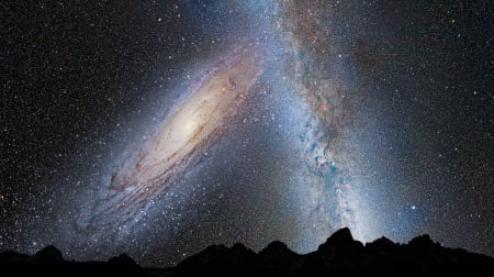 Andromeda collides Milky Way - milky, in, earth, is, way