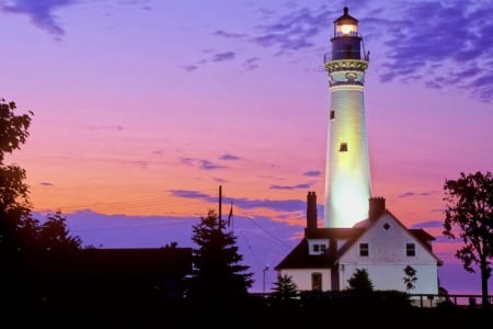 Wind Point Lighthouse, Wisconsin - sky, michigan lake, sunset, usa