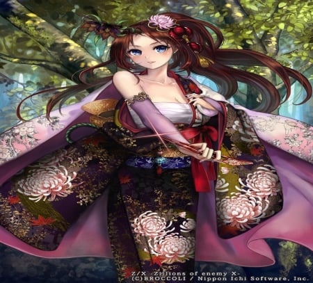 Z/X - Zillions of enemy X - girl, japan, game, card, long hair, kimono, japanese, cg