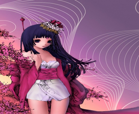 Cherry Blossom - girl, sakura, pink, long hair, blossom, cherry, cute, orginal