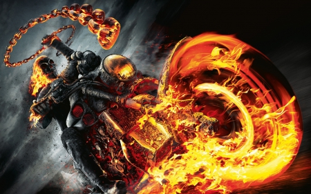 ghost rider - ghost, flames, motorcycle, rider