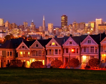 San Francisco's Houses at Night - sanfrancisco, architecture, buildings, houses