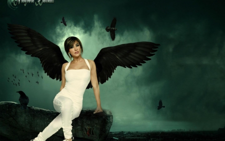 her wings - wings, girl, dark, angel