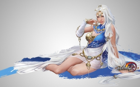 Fantasy girl - white, woman, game, girl, blue, fantasy, jiang wang3