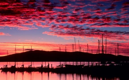 Lake Pend Oreille, Hope, Idaho - water, sunset, clouds, reflections