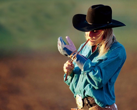 ~Cowgirl~ - hat, blonde, cowgirl, glove