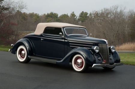 1936-Ford-Convertible - Dk Blue, Whitewalls, Hotrod, Classic