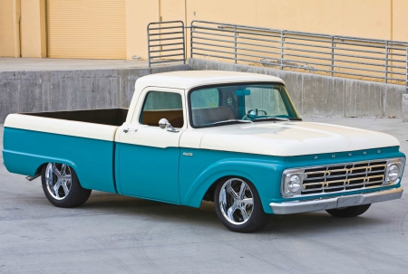 64 Ford - white, classic, truck, blue