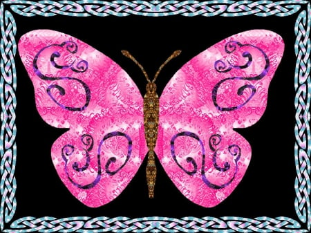 pink butterfly - butterfly, 22657, pink, border