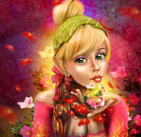 Lesoufflesurlafleur - girls, red, love four seasons, photomanipulation, model, beautiful, flowers, weird things people wear, digital art, fantasy, lady, creative pre-made, lovely, colors, backgrounds