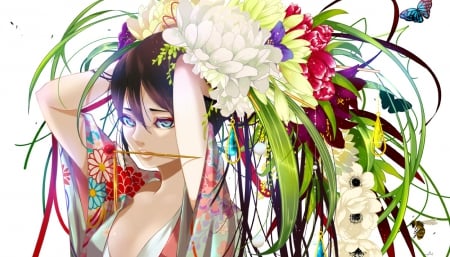 Wild Flower - anime, anime girl, female, blossom, beautiful, maiden, girl, beauty, flower, petals, long hair, cg, lady, gorgeous, hd, sexy