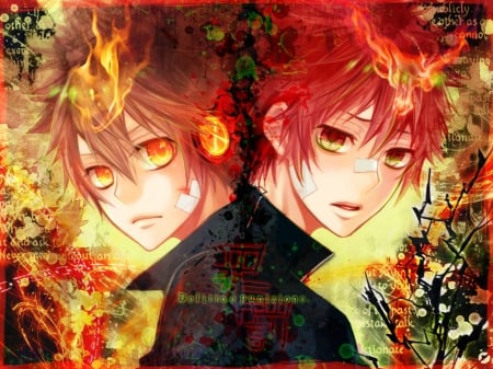 Enma & Tsuna - 10th boss, shimon family, vongola family, sawada tsunayoshi, dying hyper will mode, anime, mafia, katekyo hitman reborn, kozato enma, manga