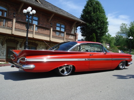 1959 Chevy - lowered, chevy, bright red, car