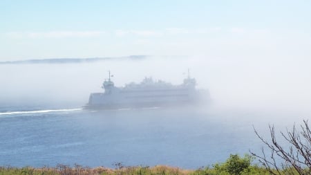 Ferry Into the Fog - clouds, fog, photography, boat, Pacific Northwest, ferry, mist, WA, sky