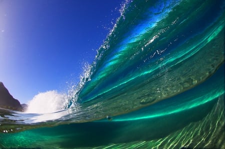 Pristine Ocean - Oahu, summer, beach, beautiful, crystal clear water, Hawaii, nature, big green, wave