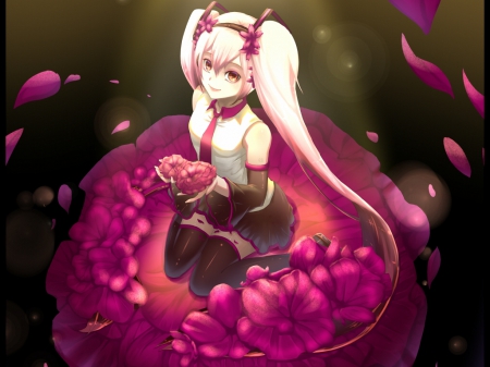 Red Blossom - nice, beauty, female, twintail, anime girl, miku hatsune, pretty, miku sakura, petals, anime, miku, twin tail, hatsune miku, girl, twintails, long hair, pink hair, sakura miku, lovely, cg, hatsune, vocaloids, hd, floral, sakura, twin tails, red, vocaloid, beautiful, blossom, sweet, flower