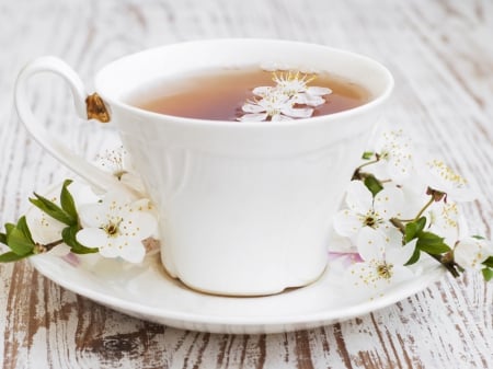 Tea Time - tea, flowers, cup, cupsaucer