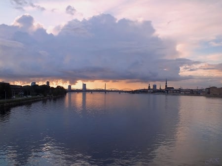 Riga by rainy evening. - sunsets, nature, architecture, rivers