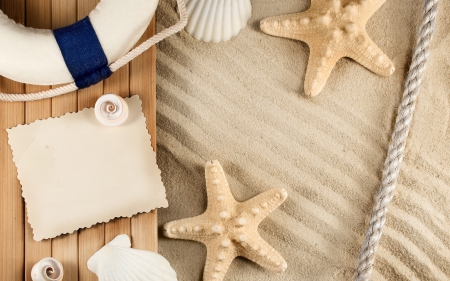 Happy Summer! - starfish, rope, card, paper, summer, shell, sand