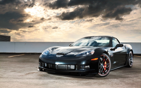 2012-Chevrolet-Corvette-Z06 - black wheels, vette, black, gm