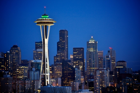 Seattle,Washington - night, cityscape, space needle, seattle