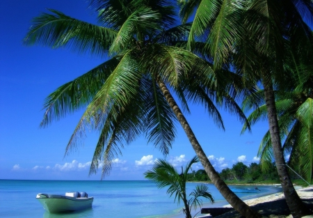 Heavenly place - pic, beach, boat, expression, color, wallpaper