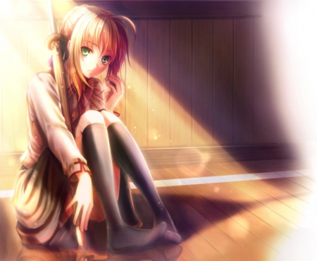 Saber - nice, saber, beauty, female, emotional, blond, anime girl, gloom, blond hair, pretty, blonde hair, anime, gloomy, girl, sad, long hair, lovely, fate stay night, cg, sorrow, hd, beautiful, sweet, blonde