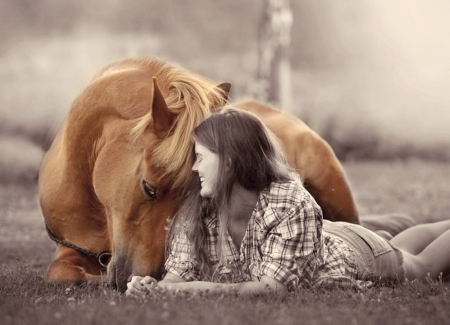 Everything will be fine - friends, girl, horse, happy