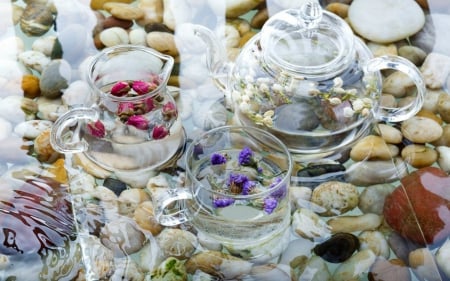 Aroma Therapy - flowers, stones, glass, cup