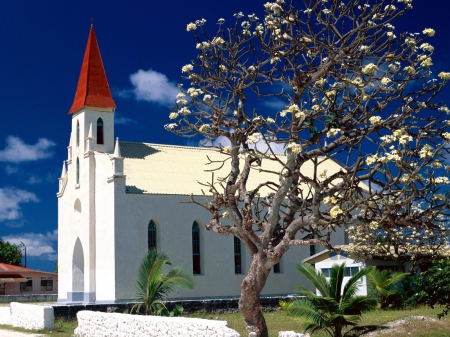 Lovely Island Church - architecture, white churches, churches, islands