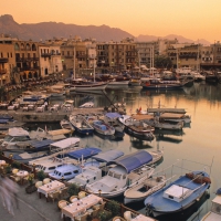 boat harbor in a cyprus seaside town