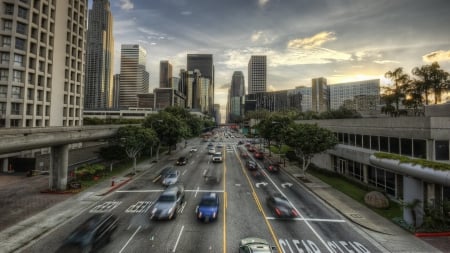 speeding traffic on a city street hdr - speed, street, hdr, traffic, city