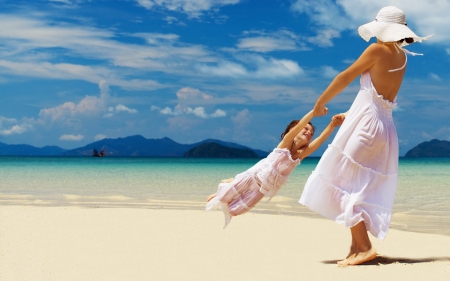 Fun day at the beach - mother, fun, child, beach