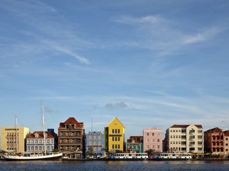 Colorful Houses on the Water - oceans, architecture, water, houses