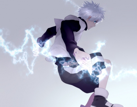 Thunderbolt - anime, magic, killua, guy, thunder, boy, male, short hair, hunter x hunter, zoldyck, hd, fight, spiky hair, fanstasy, lighting, silver hair, hunter, beautiful, hot, killua zoldyck, cool, cg, handsome, sinister, sexy, beauyt