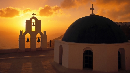 Santorini Church - churches, Greece, Santorini, sunsets, architecture