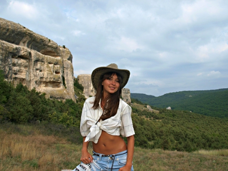 Cowgirl On The Range - hat, cowgirl, range, brunette