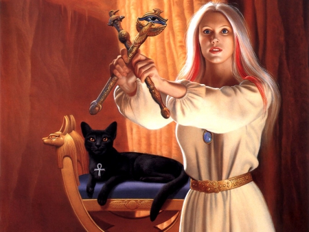 Shrine Of Light - Rowena Morrill, female, black cat, Shrine Of Light, cat