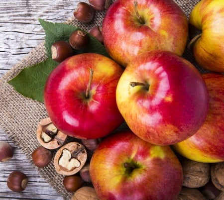 Apples - wood, nuts, apples, fruit