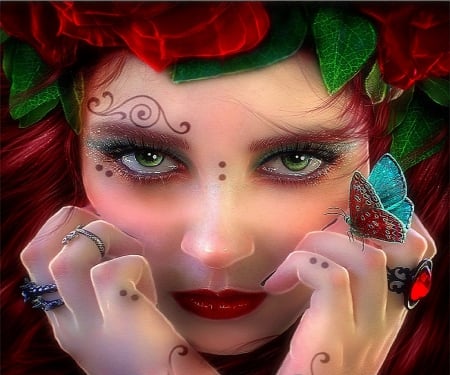 BE MINE! - woman, photomanipulation, girls, models, lips, female, people, rings, emotional, eyes, creative pre-made, face, pretty, digital art, lovely, love four seasons, weird things people wear, beautiful, colors, butterfly designs