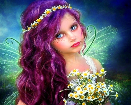 ~Pretty Innocence~ - photomanipulation, girls, models, lips, female, people, hair, eyes, emotional, wings, creative pre-made, face, pretty, digital art, innocence, lovely, love four seasons, weird things people wear, beautiful, butterfly designs, flowers, colors