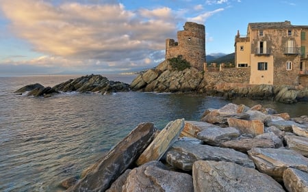 Erbalunga Castle, Italy - water, medieval, italy, castle