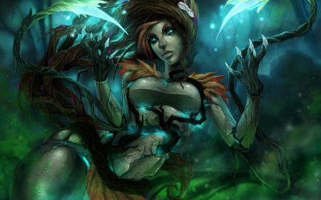 Zyra - game, zyra, girl, blue, art, fantasy, league of legends, woman, green