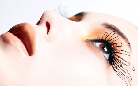 Beauty - face, make-up, lashes, beauty, girl, white, orange, eye, woman