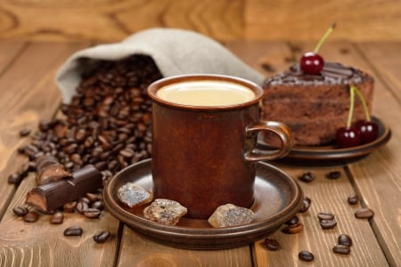 Coffee Time - chocolate, cake, coffee, coffee beans