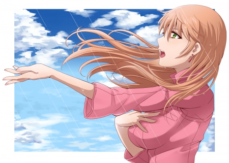 Tender Rain - anime, rain, girl, long hair, nike, song, sky