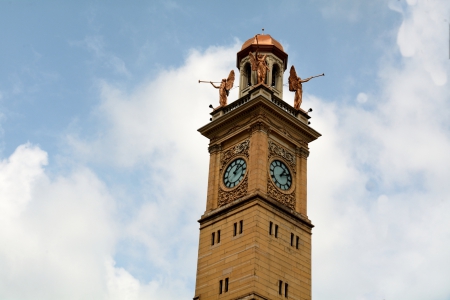 Angelic Tower - heaven, angels, timepiece, angelic tower, clock, god, church, cherubs