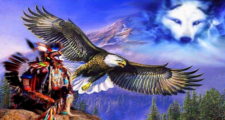 flying - pines, eagle, wolf, indian, mountain