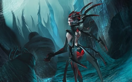 Elise - woman, girl, spider, elise, fantasy, dark, red, blue, league of legends